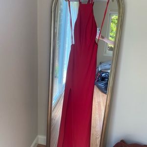 Cherry red evening maxi slit dress